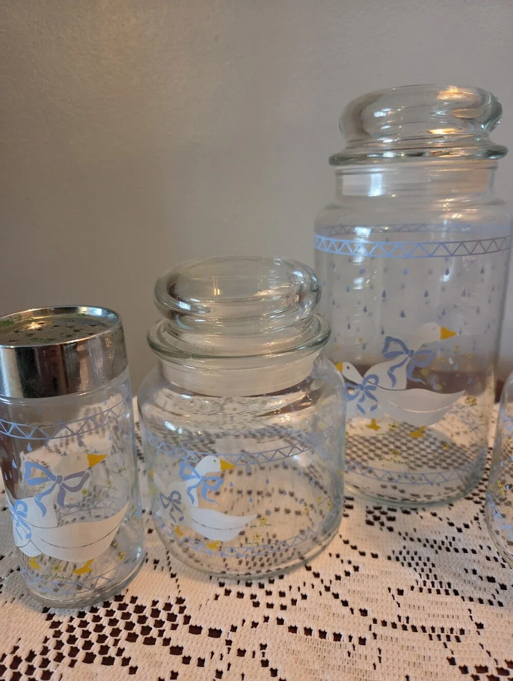 Vintage Goose Glass Canister Set Salt Pepper Shaker Cottage Core Farmhouse